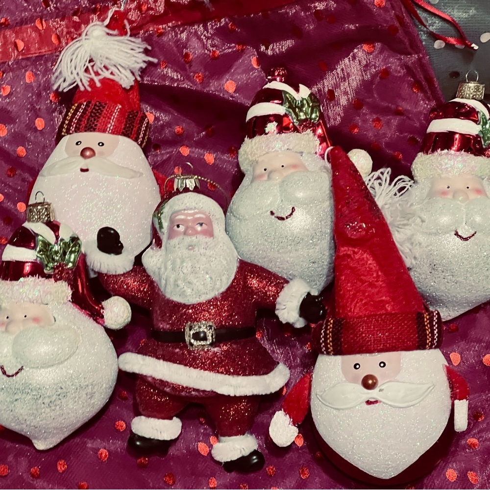 Vintage Set of 6 Santa Christmas Ball Ornaments